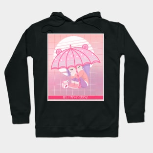 90s Japanese Kawaii Sad Girl Pink Japanese Strawberry Milk Hoodie